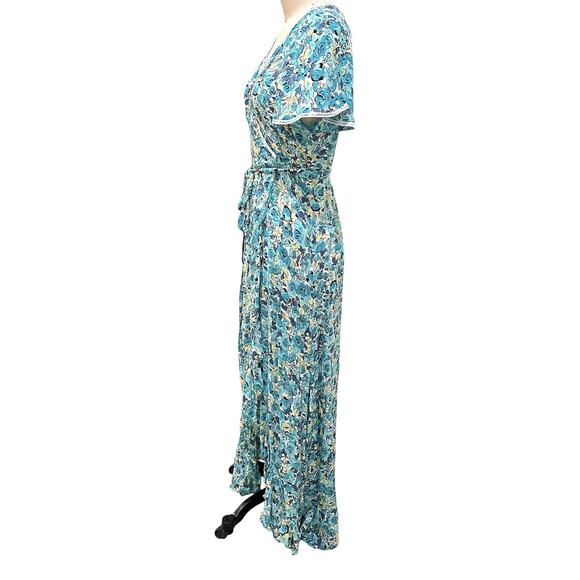 Poupette St Barth Maxi Dress Womens XS Floral Wrap Ruffle Boho Summer Viscose - Picture 2 of 10